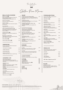 The Gate Inn Gluten Free Main Menu