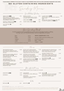 Gate Pub Gluten Free Sunday Lunch Menu