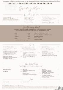 Gate Menu Sunday Lunch Gluten Free